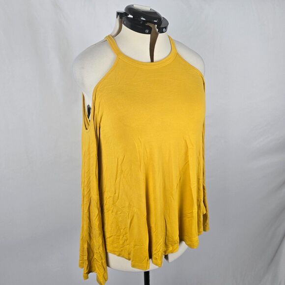 Forever 21 Blouse Women's 0X Yellow Long Sleeve Cold Shoulder Key Hole Back - Picture 11 of 16